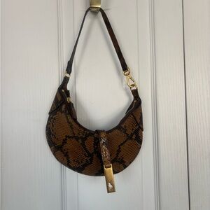 Polo by Ralph Lauren Brown Snake-Print Crescent Shoulder Bag